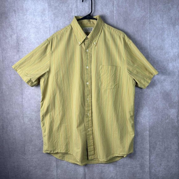 Lucky Brand Men's XL Short Sleeve Button Down Shirt Yellow Stripe Hong Kong - Picture 1 of 8